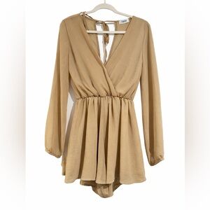 Lilylul Tan Long-Sleeve V-Neck Romper